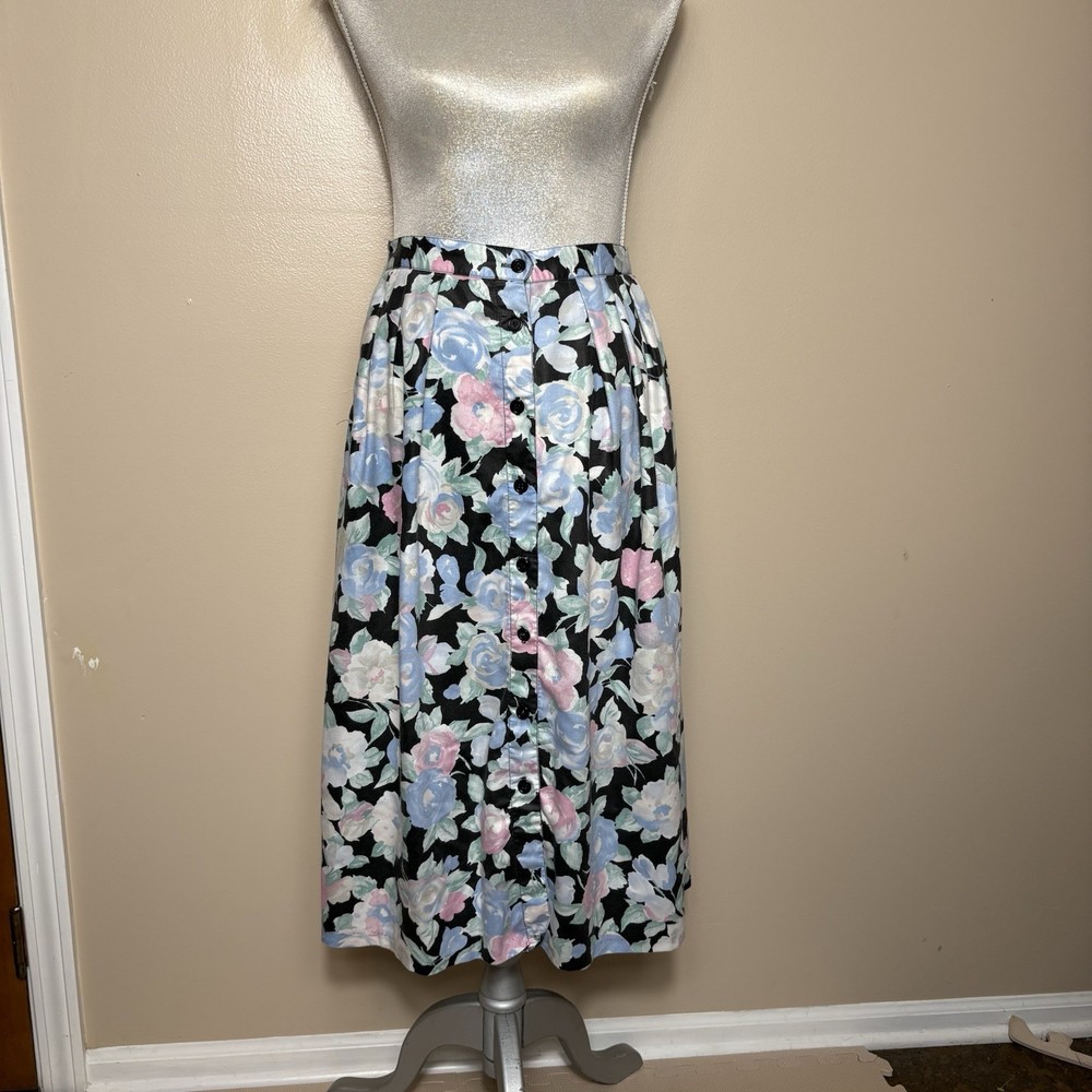 Diane Von Furstenberg Vintage Floral Pleated Midi Skirt Pastel Cottagecore Size S