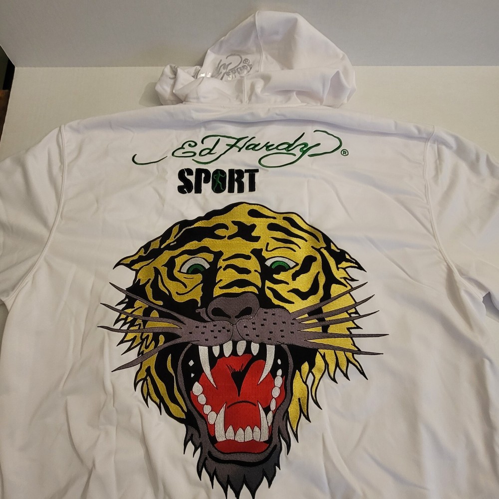 Ed Hardy Hoodie Jacket Mens 3XL White Full Zip Hooded Christian Audigier Tattoo