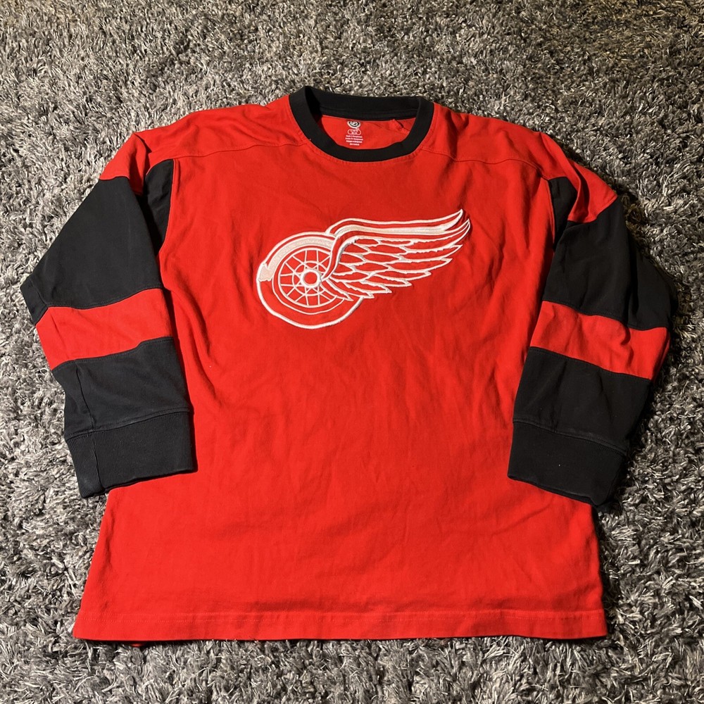 VTG Detroit Red Wings Long Sleeve Shirt Size L Embroidered Logo Jersey Style EUC