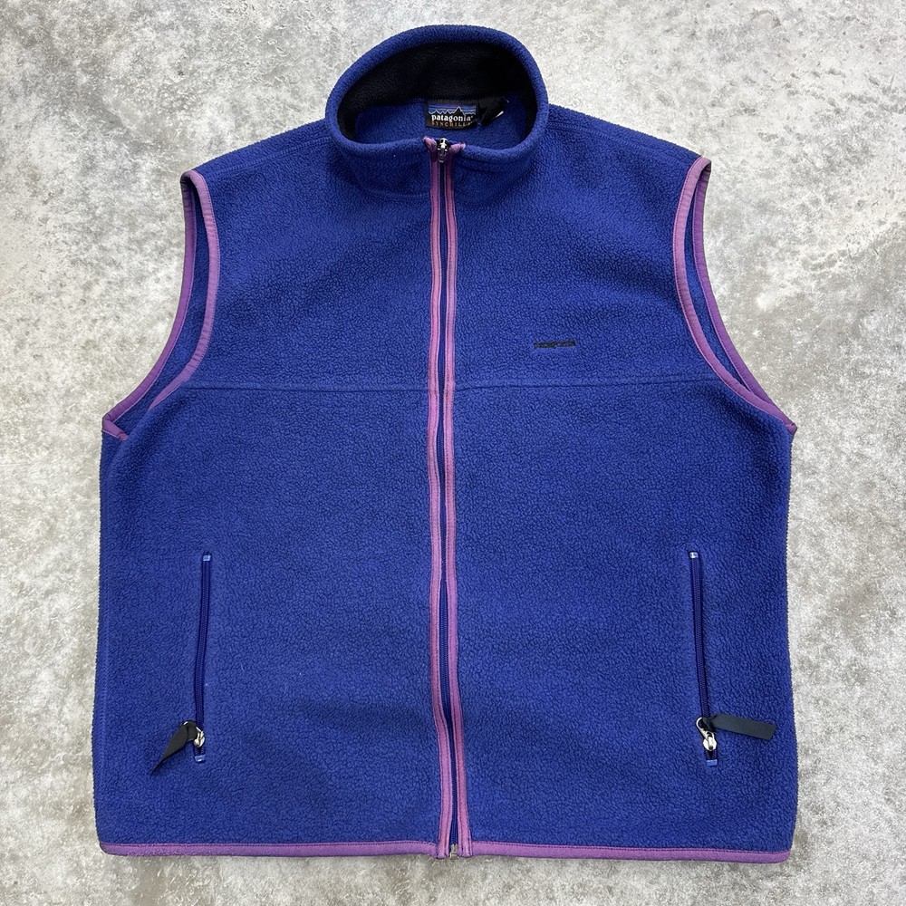 Vintage 80s Patagonia Synchilla full-zip vest for men in XL USA-made hiking style