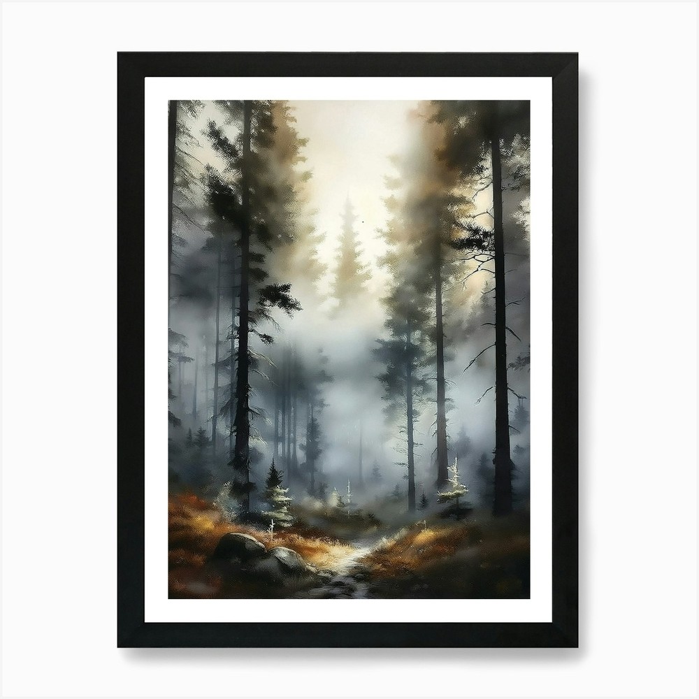 Misty Trees Framed Wall Art Canvas Print Picture for Home Decor