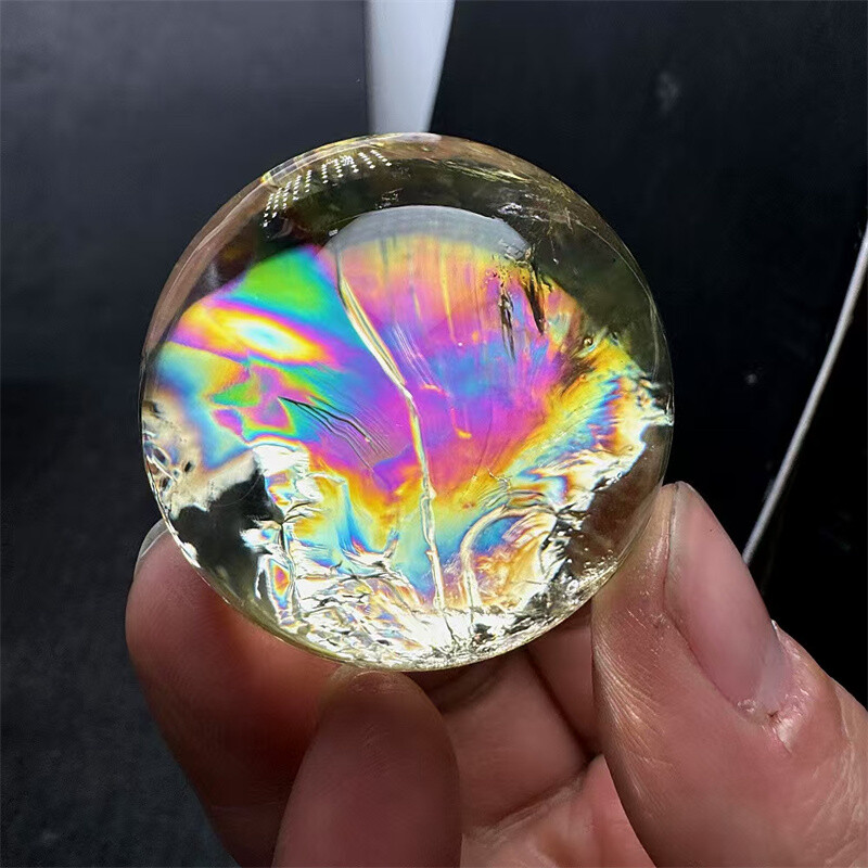 87g Natural Rainbow Citrine Quartz Crystal Ball for Reiki Healing Energy