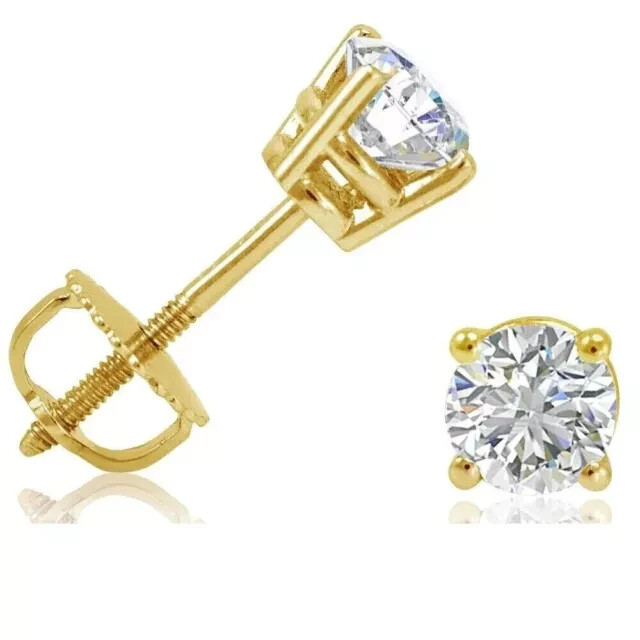 1Ct Round Simulated Diamond Stud Earrings in 14K Yellow Gold Plated