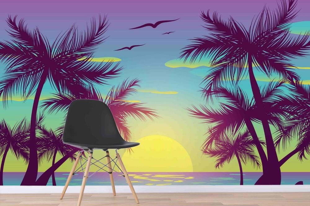 3D Tropical Sunset Landscape Wall Murals Wallpaper Murals Wall Sticker