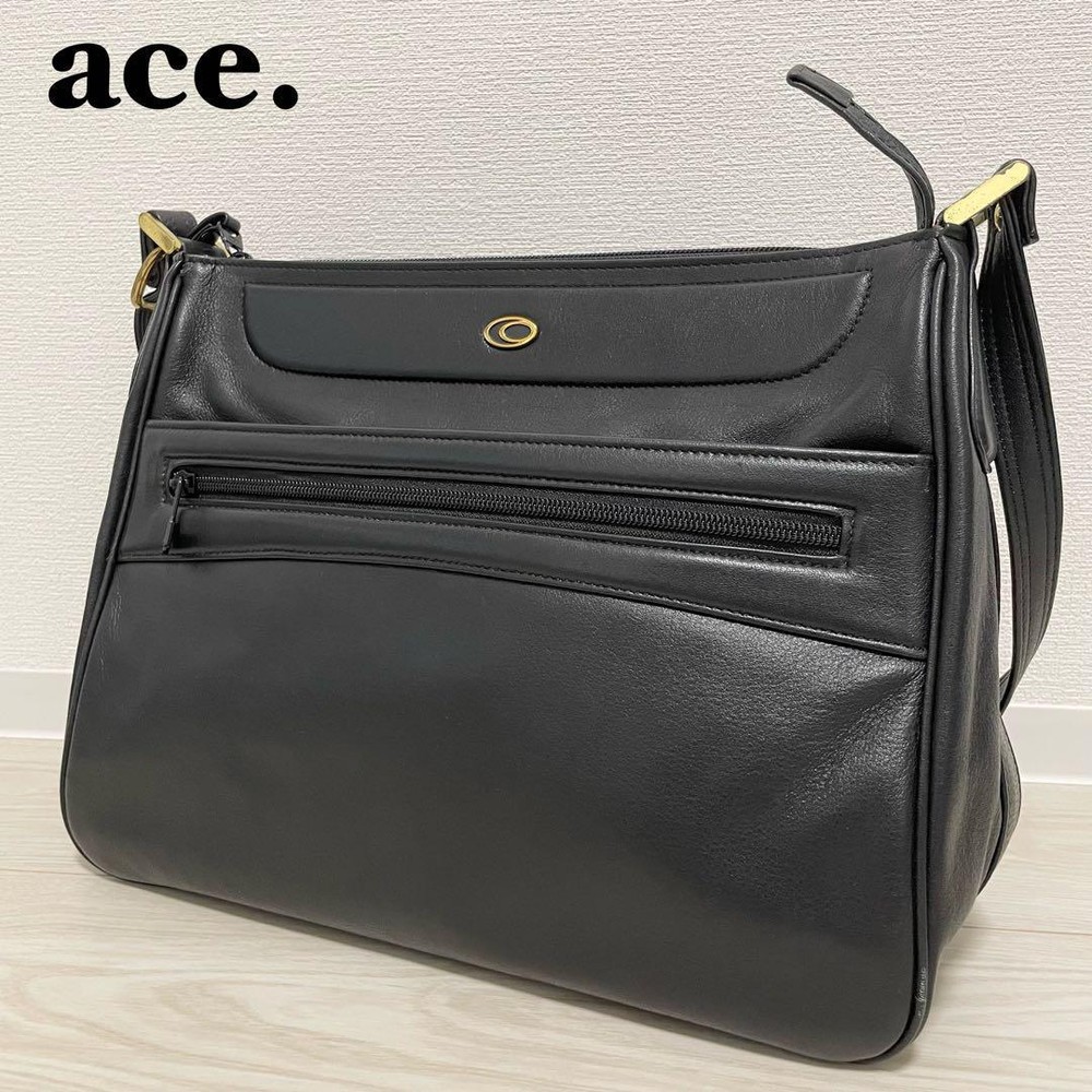 ace. Ace Leather Shoulder Bag Black Business Shoulder Strap