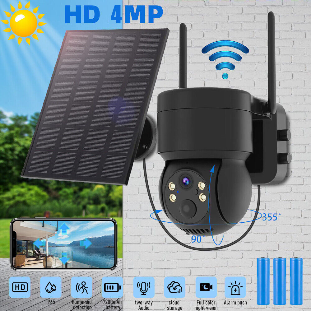 4MP Solar WiFi Security Camera Wireless Outdoor Battery-Powered Home Monitoring
