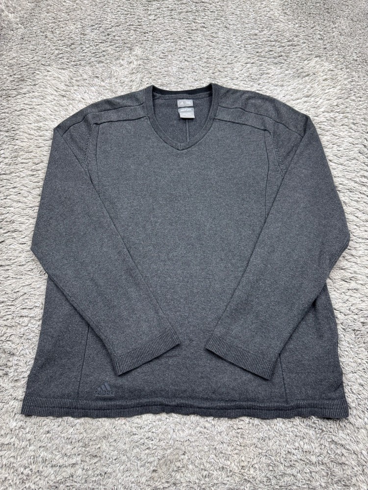 Adidas Sweater Men XL Adipure Charcoal Gray Cashmere Blend V Neck Pullover
