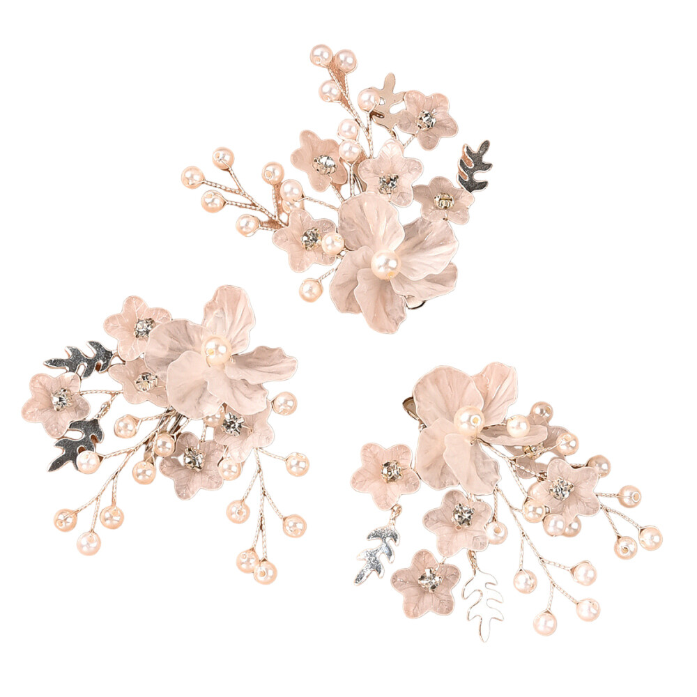 Bride Vintage Flower Hair Clip Set Flower Design Pearl and Rhinestones Headpiece
