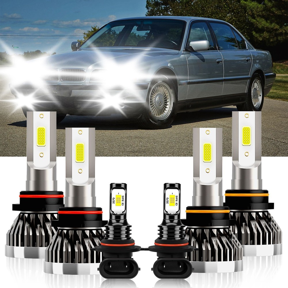 For BMW 750iL 1993-1994 LED Headlight Hi/Lo+Fog light Combo Bulbs 6000K White