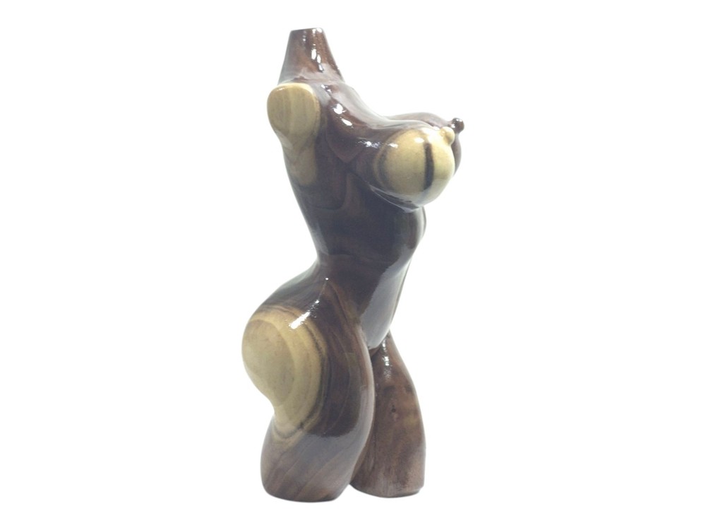Handmade polished wooden abstract female nude sculpture varnished