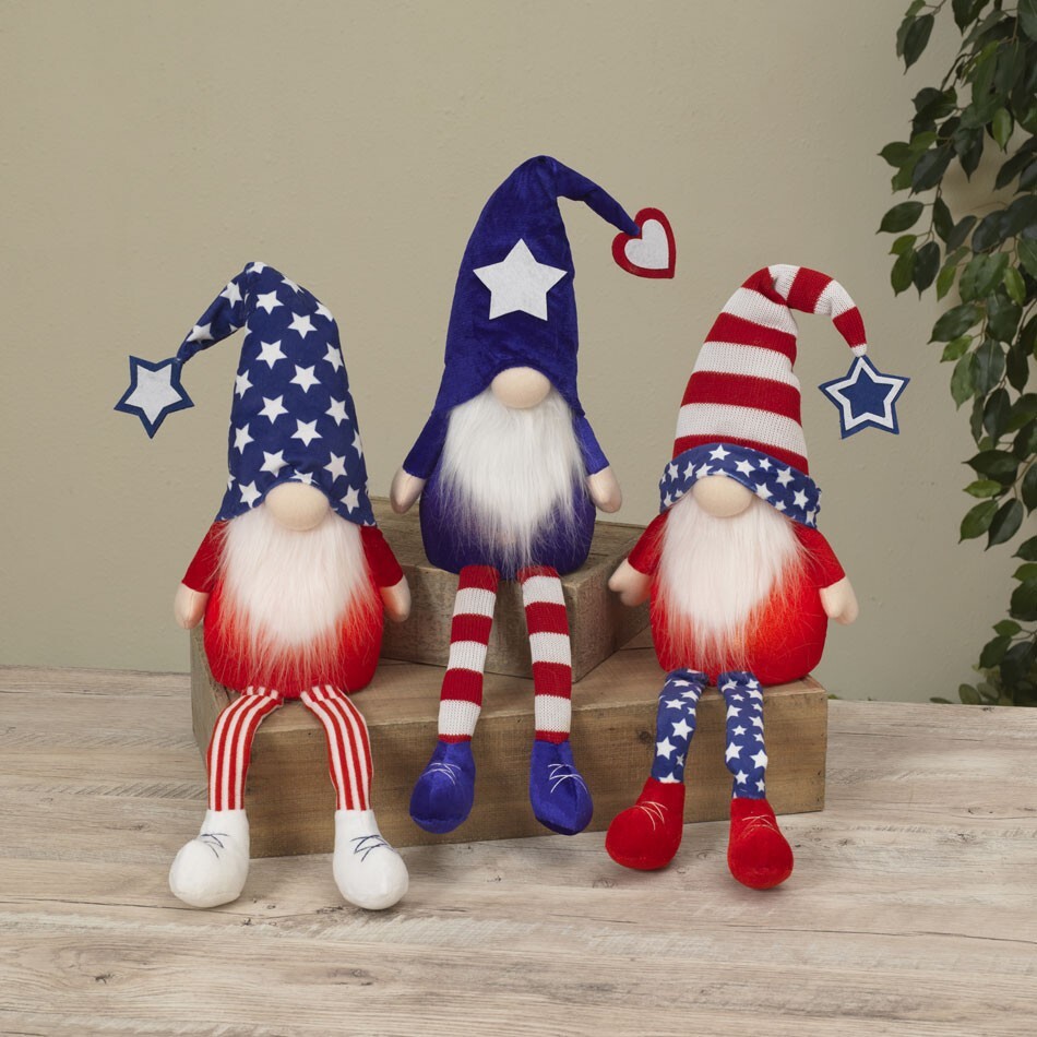 Lighted Plush Americana Gnomes 26 Inch Battery Operated Shelf Sittter - Timer