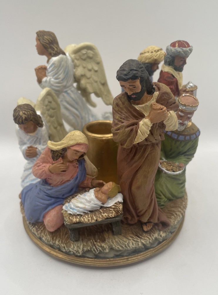 Taper Candle Holder Nativity Scene Resin 5” Diameter Christmas
