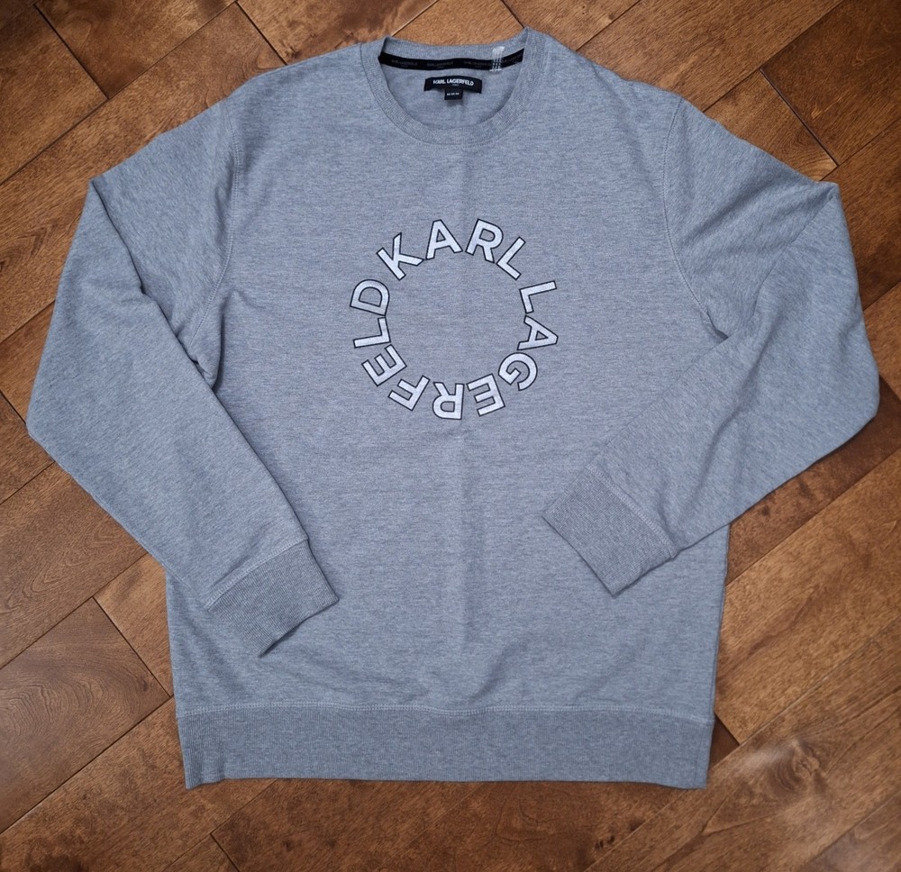 Karl Lagerfeld Paris Men's Crew Neck Sweater Medium Gray Cotton Blend EUC