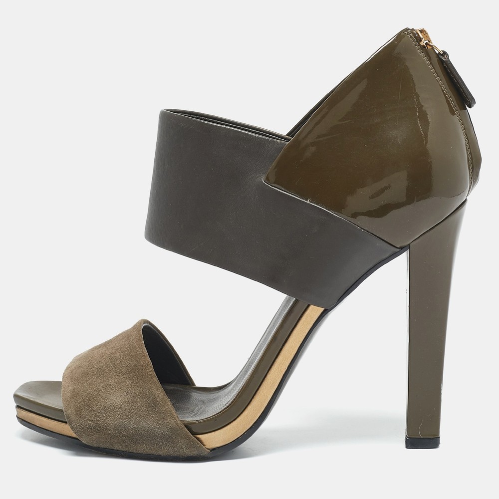 Gucci Green Patent Leather Suede Ankle Strap Sandals Size 38.5