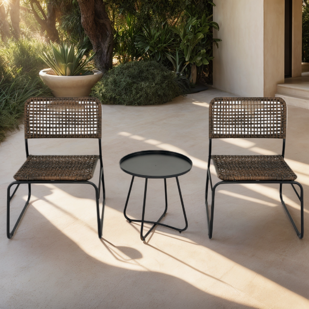 Modern 3-Piece PE Rattan Patio Set with Round Steel Table  