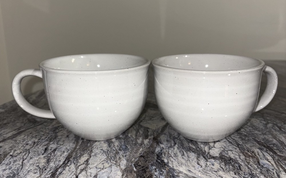 Set of 2 Magnolia Light Gray Stoneware Mugs with Horizontal Stripes