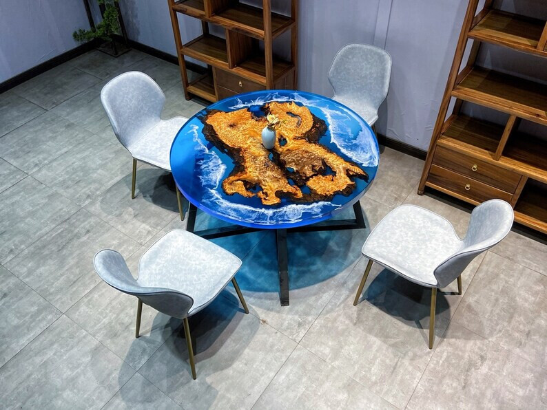 Blue Epoxy Resin Table, Ocean Coffee Table, Handmade Side Table Art, Modern Art