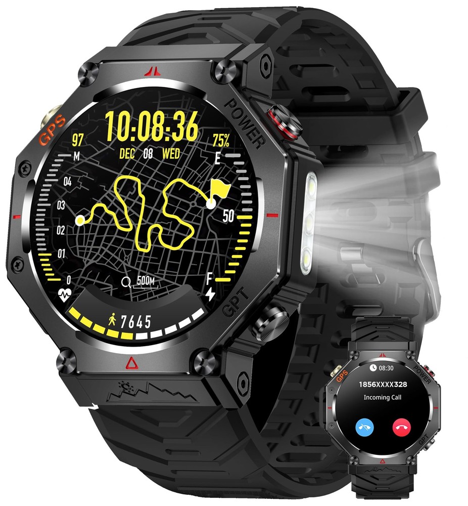 Rugged GPS Smart Watch for Men with Altimeter Barometer Compass Bluetooth Calling