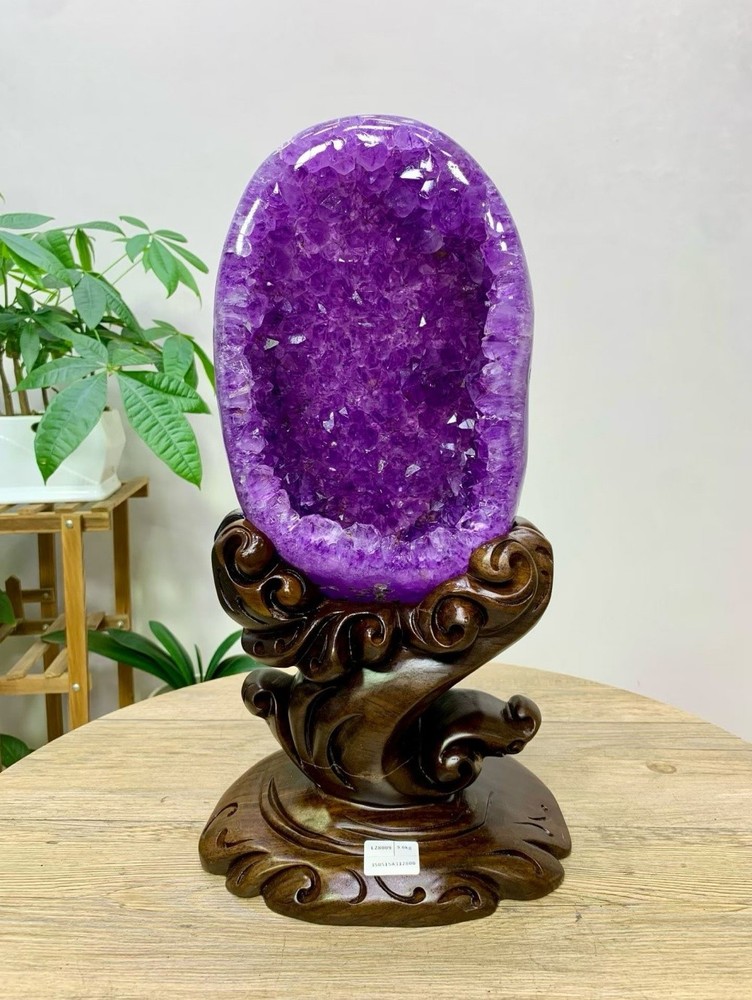 19.8LB Natural Uruguay Amethyst Geode Healing crystal Reiki Home Decor + Stand