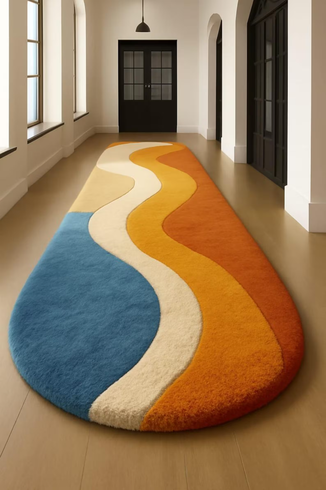 Hand-Tufted Wavy Runner Rug – Retro Mid-Century Modern Hallway Decor