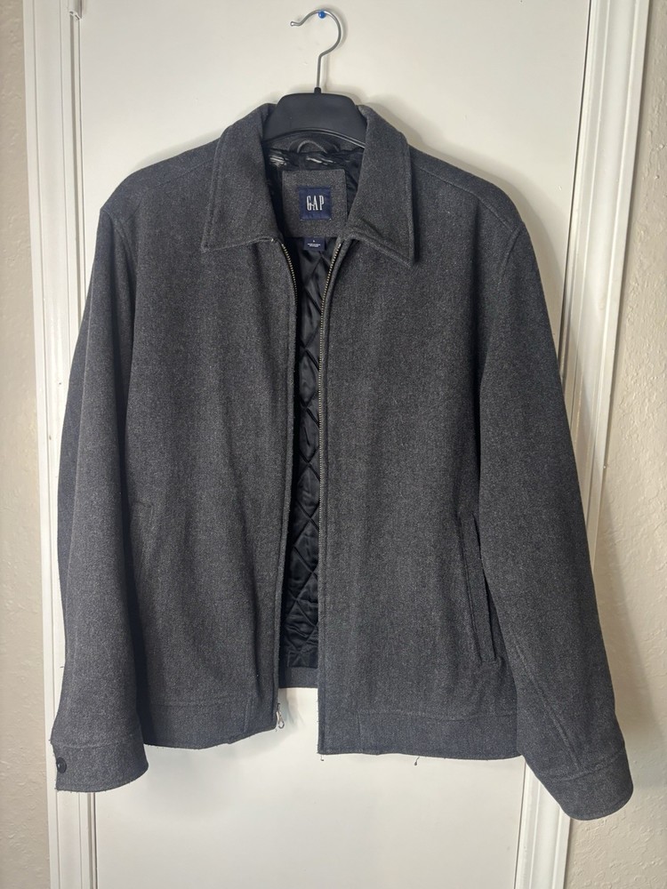 Vintage Gap Wool Blend Coat Jacket Mens Size L Full Zip Quilted Lined Bomber Y2K