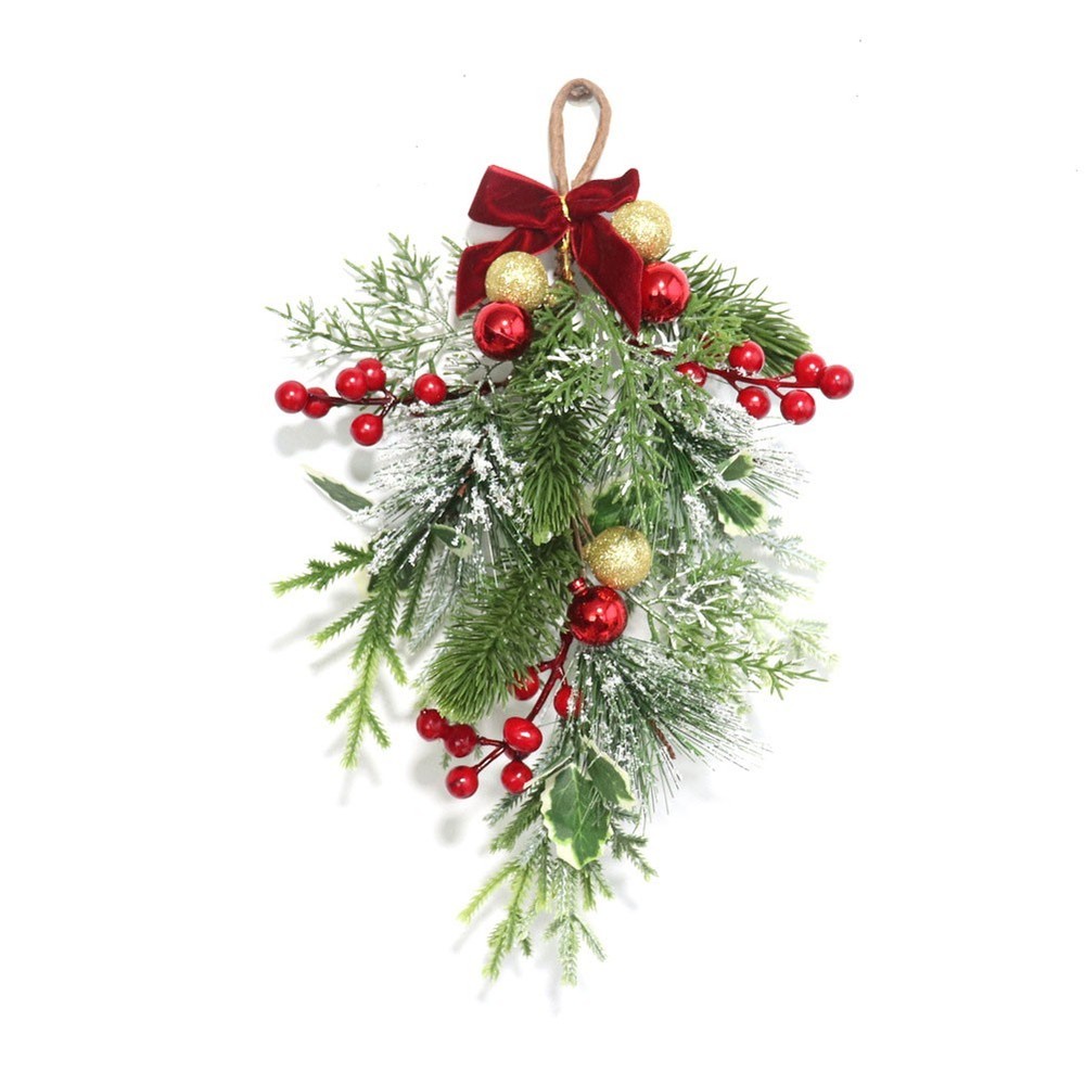 Festive Pine Needle Wall Decor with Red Bow, Cones & Berries