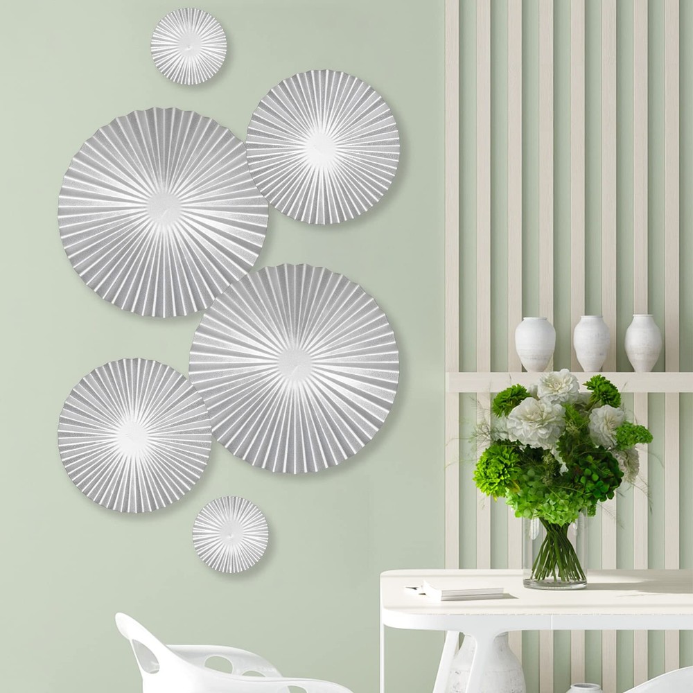 6Pcs Sunburst Metal Wall Mount Art Decor for living room, Silver Accent Large...