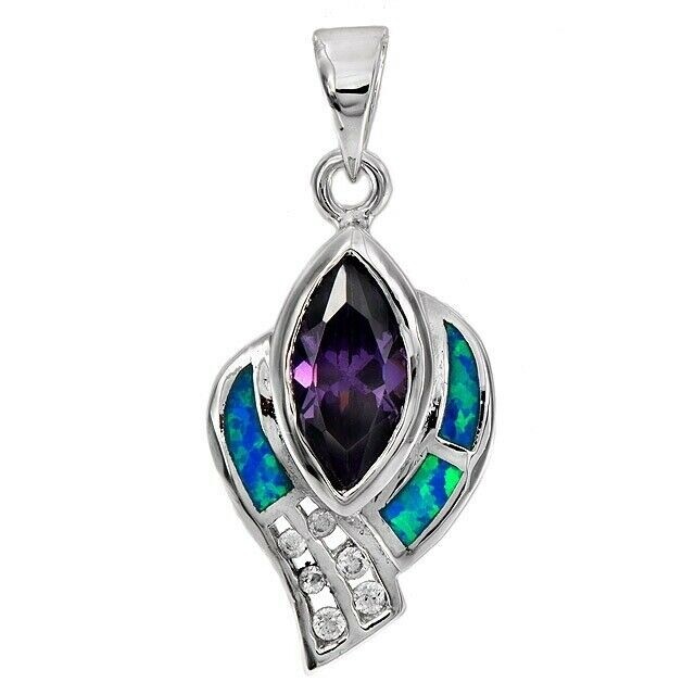 1CT Amethyst & Australian Opal Inlay 925 Sterling Silver Pendant Jewelry OE3