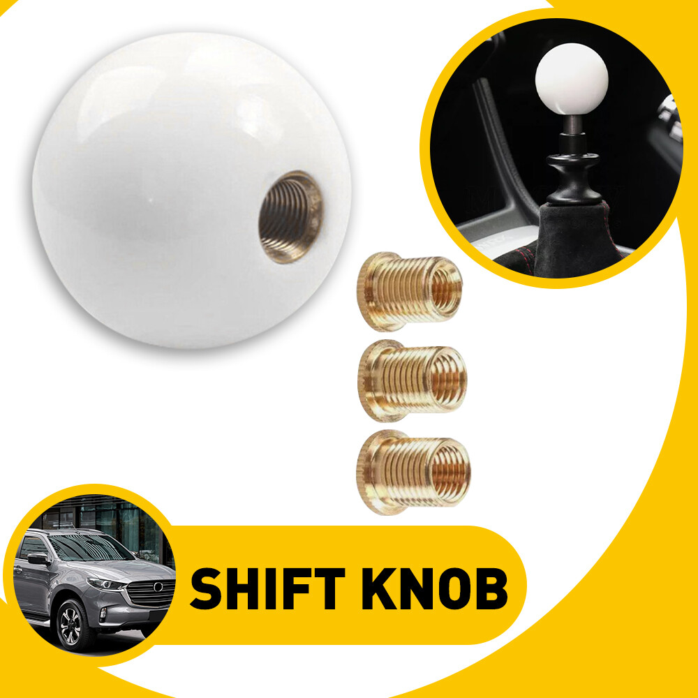 Perilla de cambio de bola redonda blanca Acrílico Universal Cabezal de palanca de cambios con 3 adaptadoresA