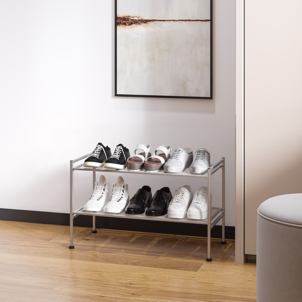 Seville Classics 2-Tier Stackable 9-Pair Metal Mesh Shoe Storage Rack Organizer