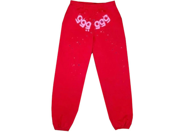 Size L Sp5der Worldwide Red Angel Number 555 Sweatpants in Vibrant Red