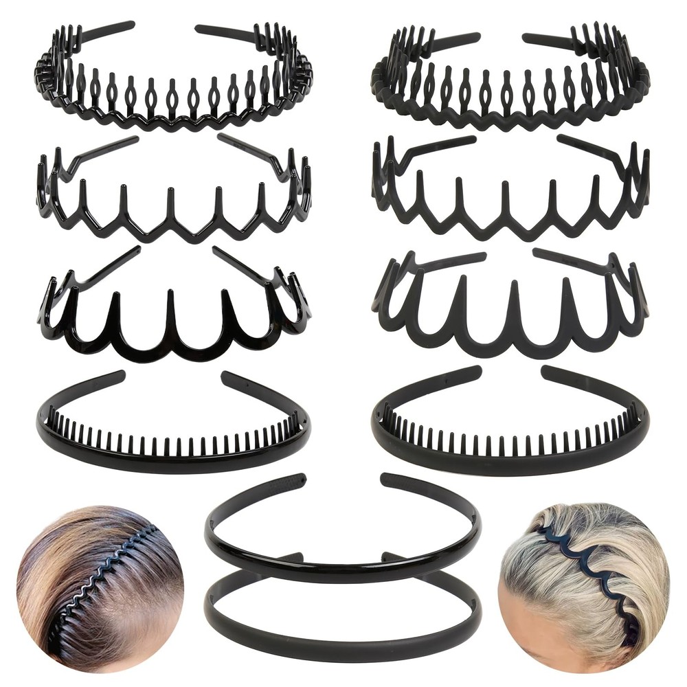 10 Plastic Hair Bands with Teeth, Zig Zag Headbands for Women Men Girls Teens...