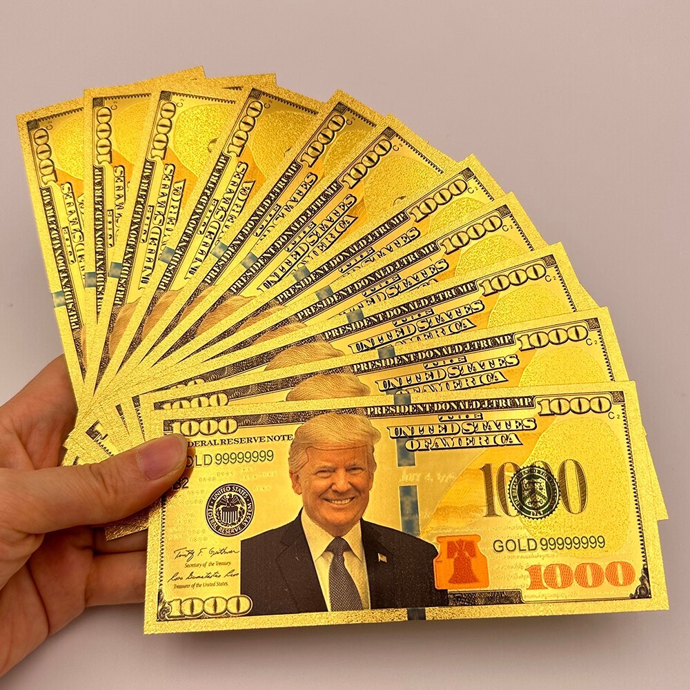 1000 Dollars Trump 2024 Gold Foil Banknotes 10pcs Money Collection Souvenir