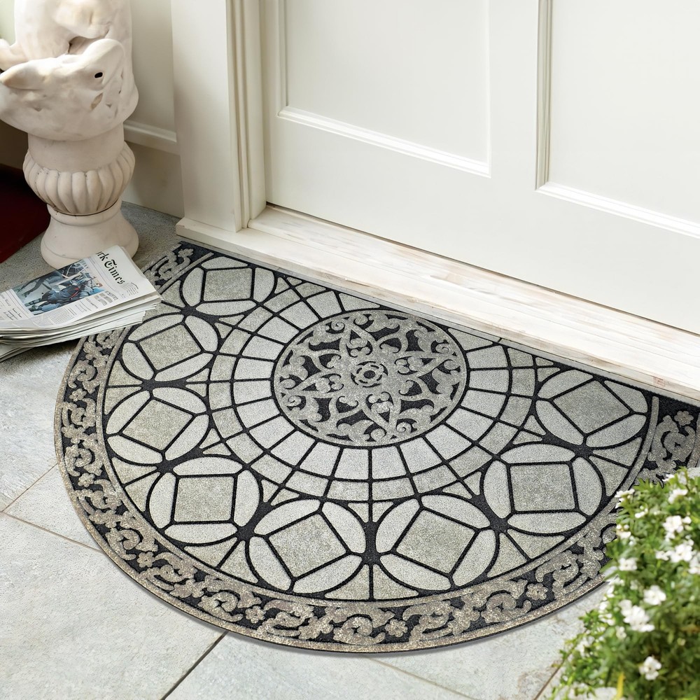 Half Round Outdoor Entry Rug Decorative Welcome Mat for Front Door