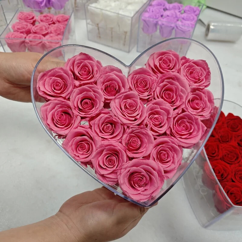 Handcrafted Acrylic Eternal Rose Box - Unique Heart & Square Design for Valentin