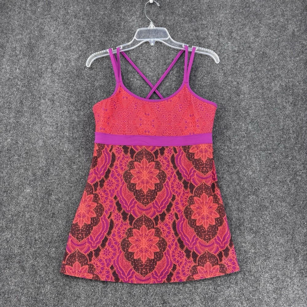 PrAna Coral Purple Strappy Tunic Tank Top Women’s M Floral Mandala Boho Yoga