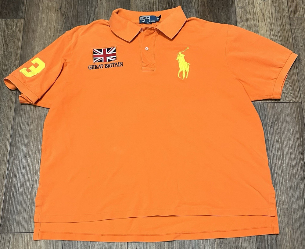 Polo Ralph Lauren Great Britian Big Pony Polo Shirt Mens 2XB Orange #3