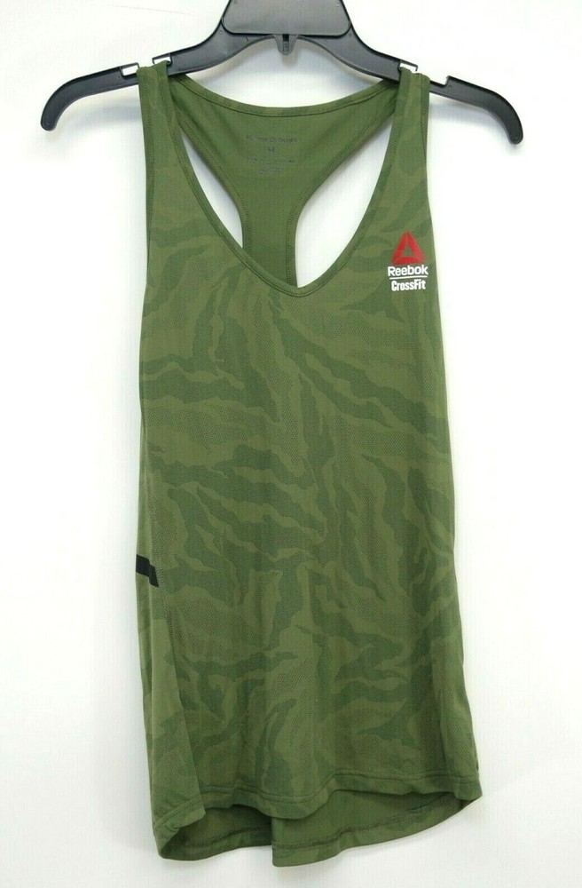 New Reebok Womens Green Camouflage Army Muscle Workout Retro Tank Top Sz Medium