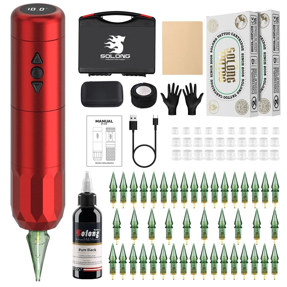 Wireless Tattoo Gun Kit with LED Screen & 40 Needles - Complete Professional Tattoo Machine Set