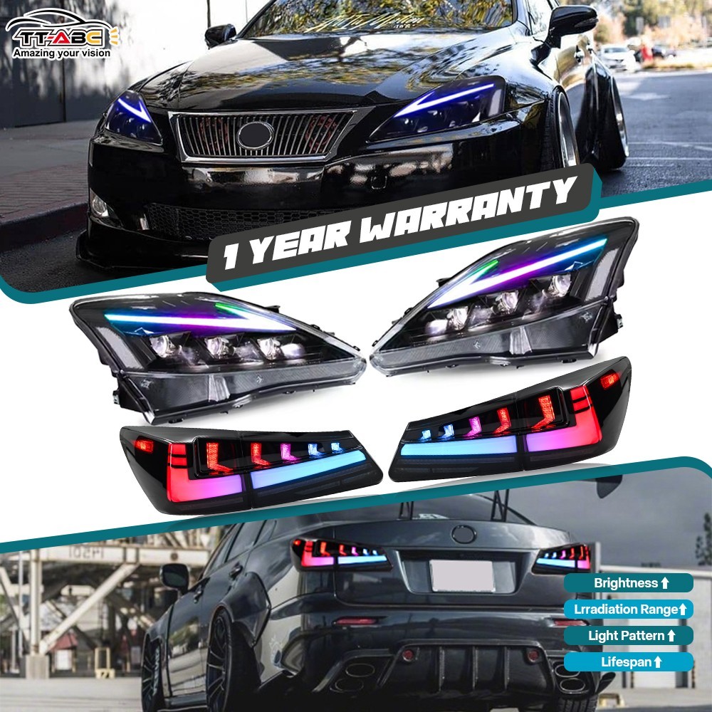 Led Headlights w/RGB DRL+LED Tail Lights Set For Lexus IS250 IS350 ISF 2006-2012