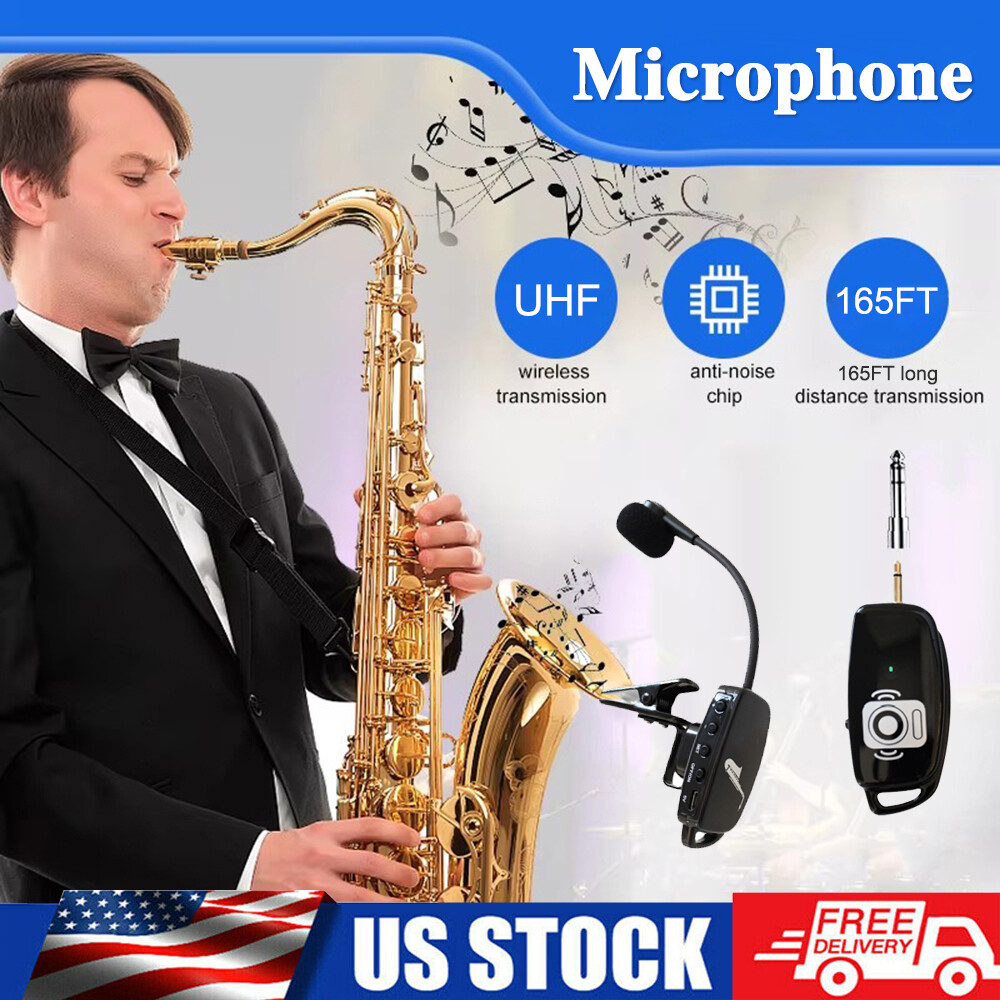 US UHF Wireless Saxophone Microphone Receiver Transmitter System for Sax Trumpet
