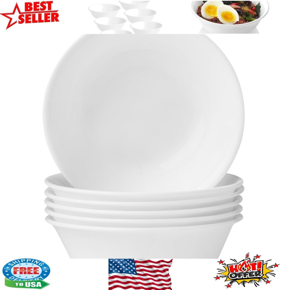 6-Piece White Glass Bowl Set 18-Oz Capacity for Everyday Use