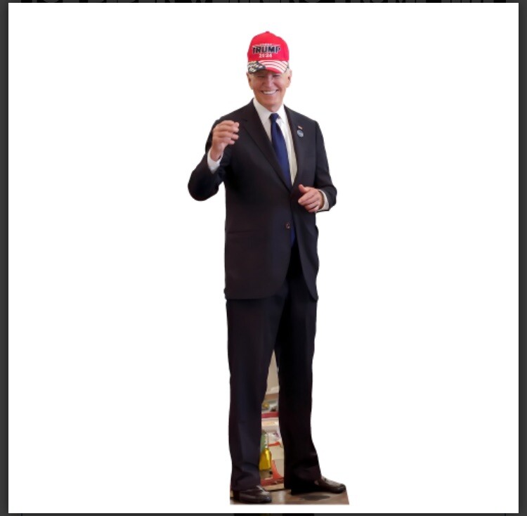 Joe Biden wearing Trump Hat Life Size Cardboard Cutout