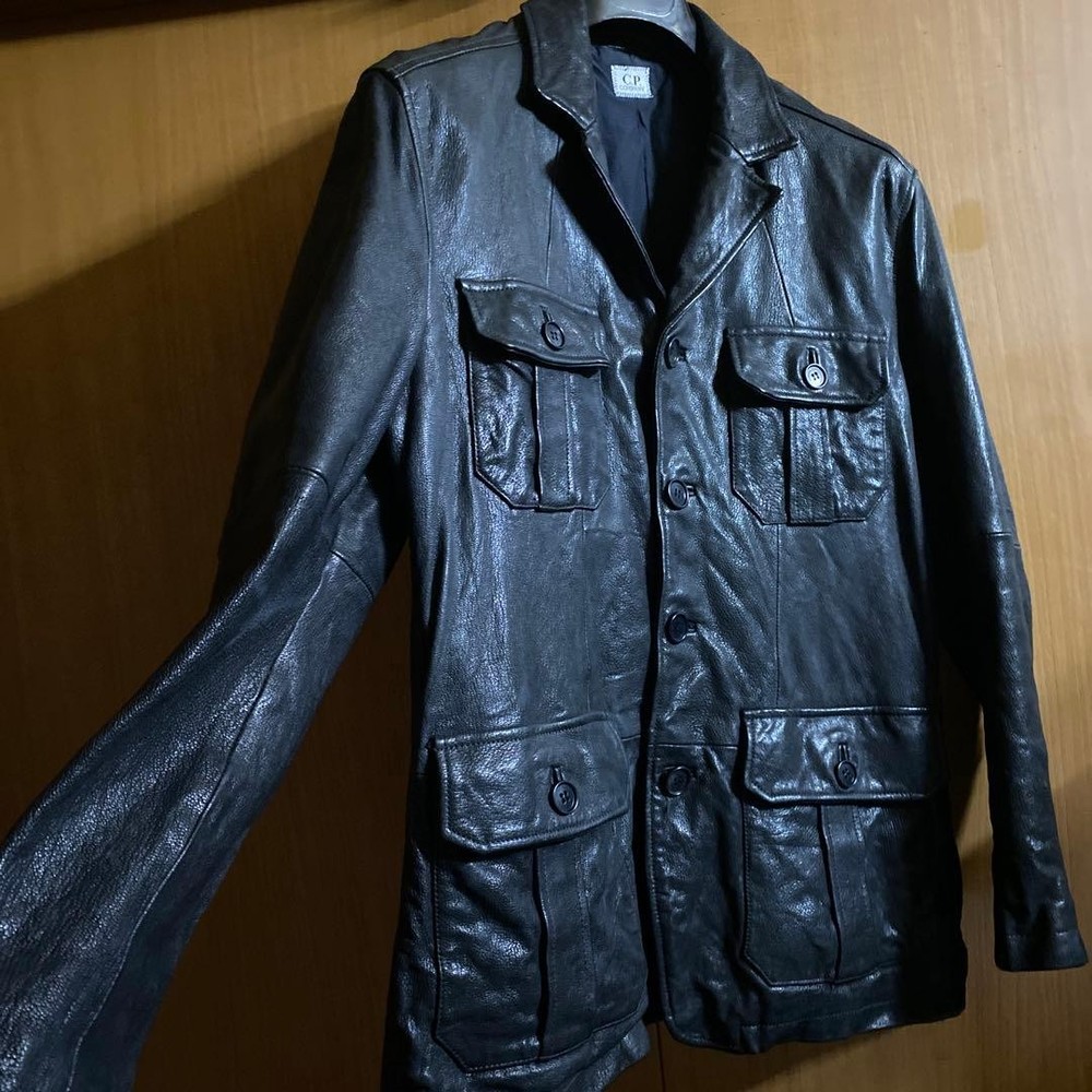 C.P. Company Black Genuine Leather Jacket Cowhide Real Leather Men’s Used