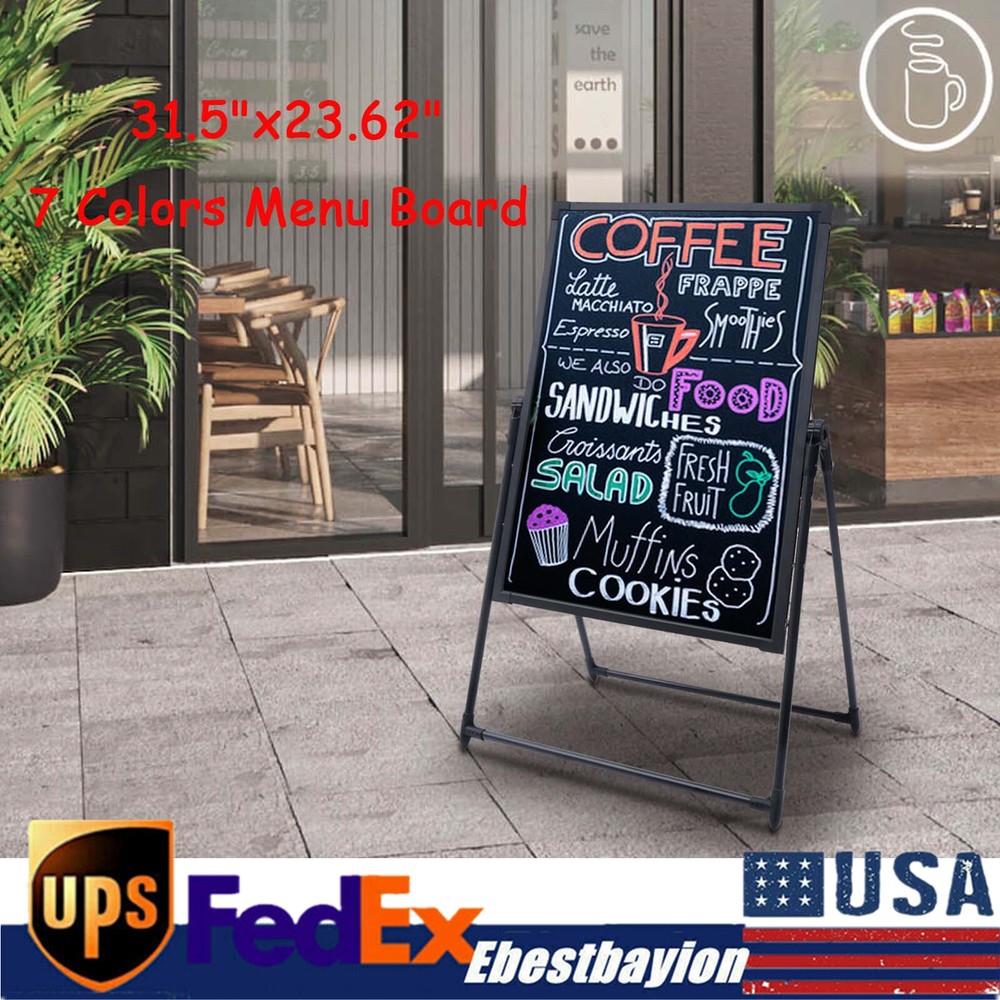 LED Neon Message Board with Adjustable Height - Erasable Menu Sign