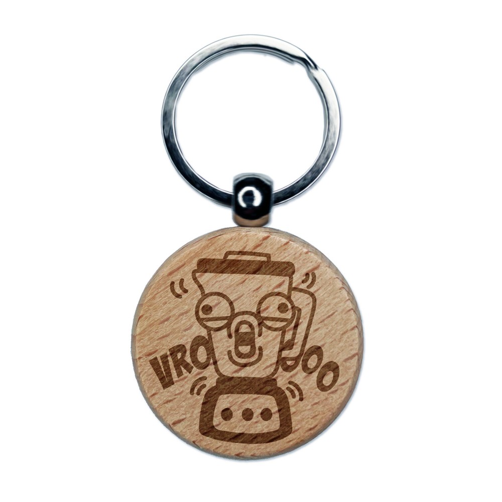 Noisy Blender Cartoon Engraved Wood Round Keychain Tag Charm