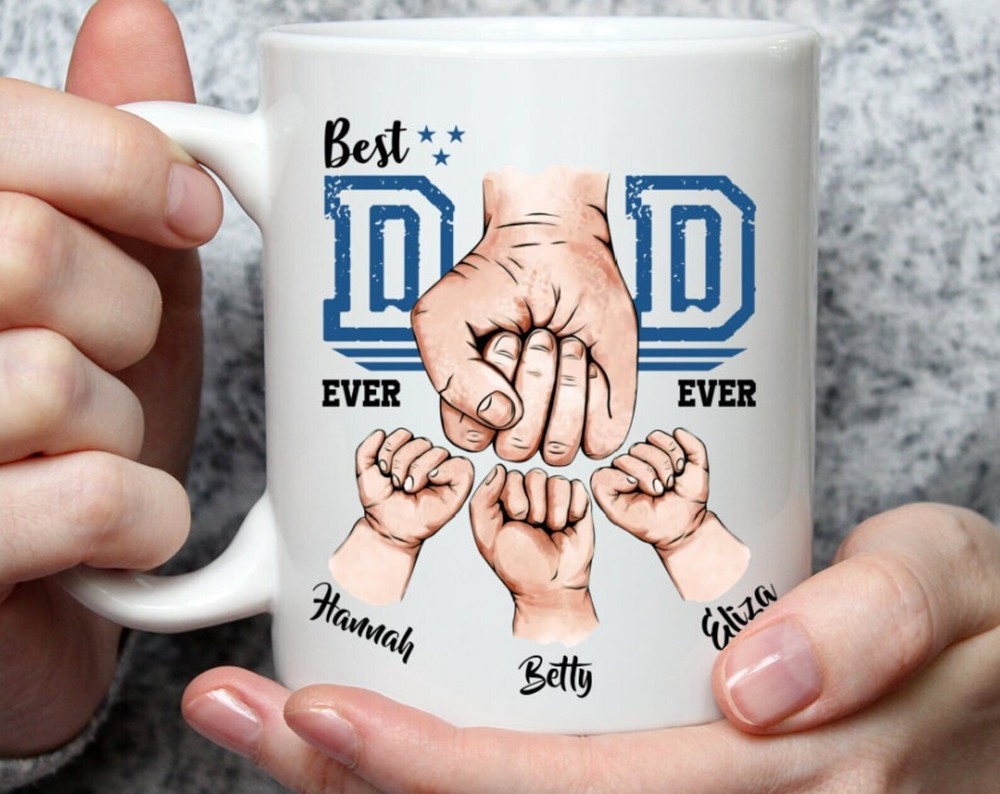 Custom Personalized Best Dad Ever Mug with Fist Bump - Fathers Day Gift Idea