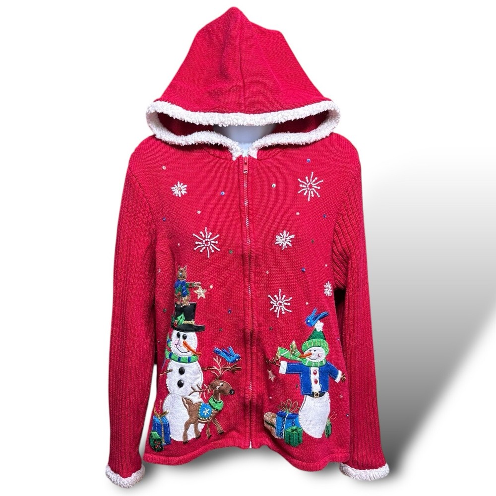 Vintage Cardigan - Tiara International - Christmas  - Hooded / Zip - Women's XL