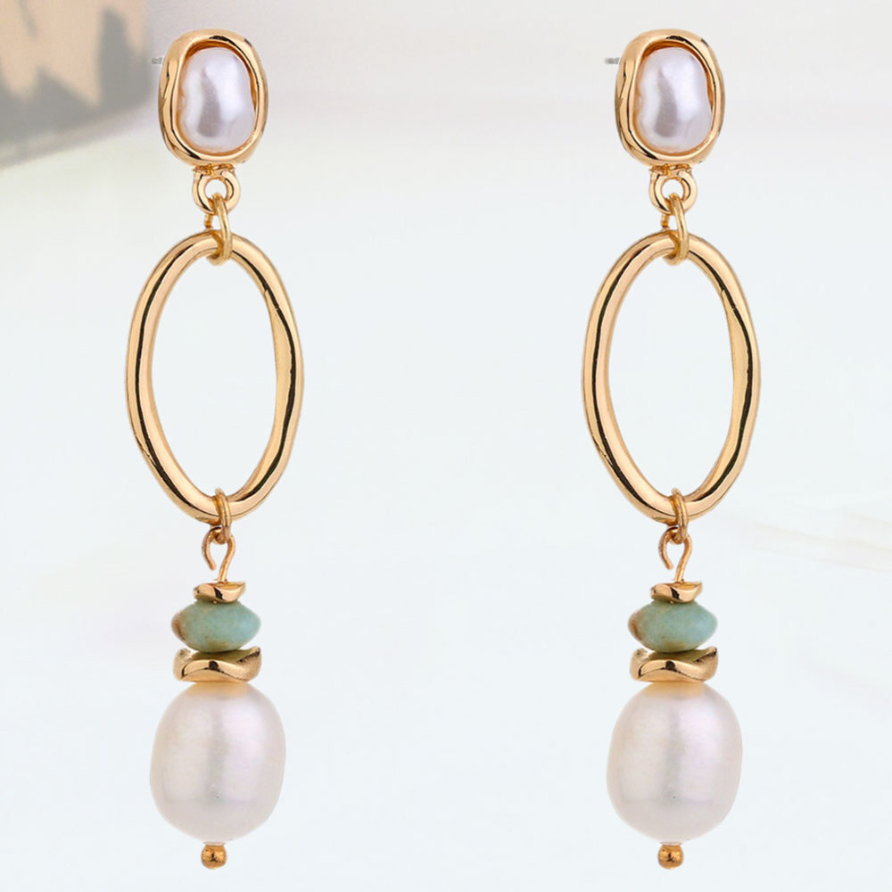 Pearl Tassel Gravel Alloy Plated Dangling Earrings for Women