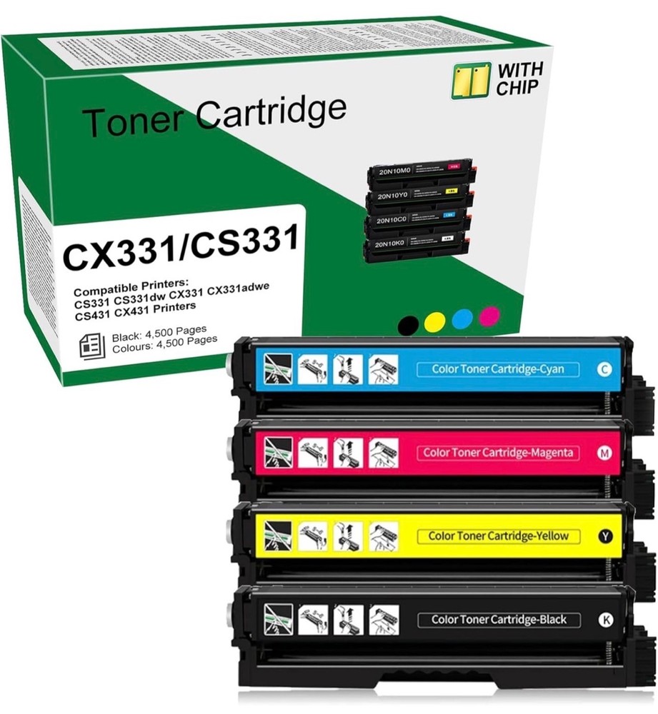 4-Pack Toner Lexmark CX331 CS331dw CS431dw CX331adwe CX431adw High Yield Toner